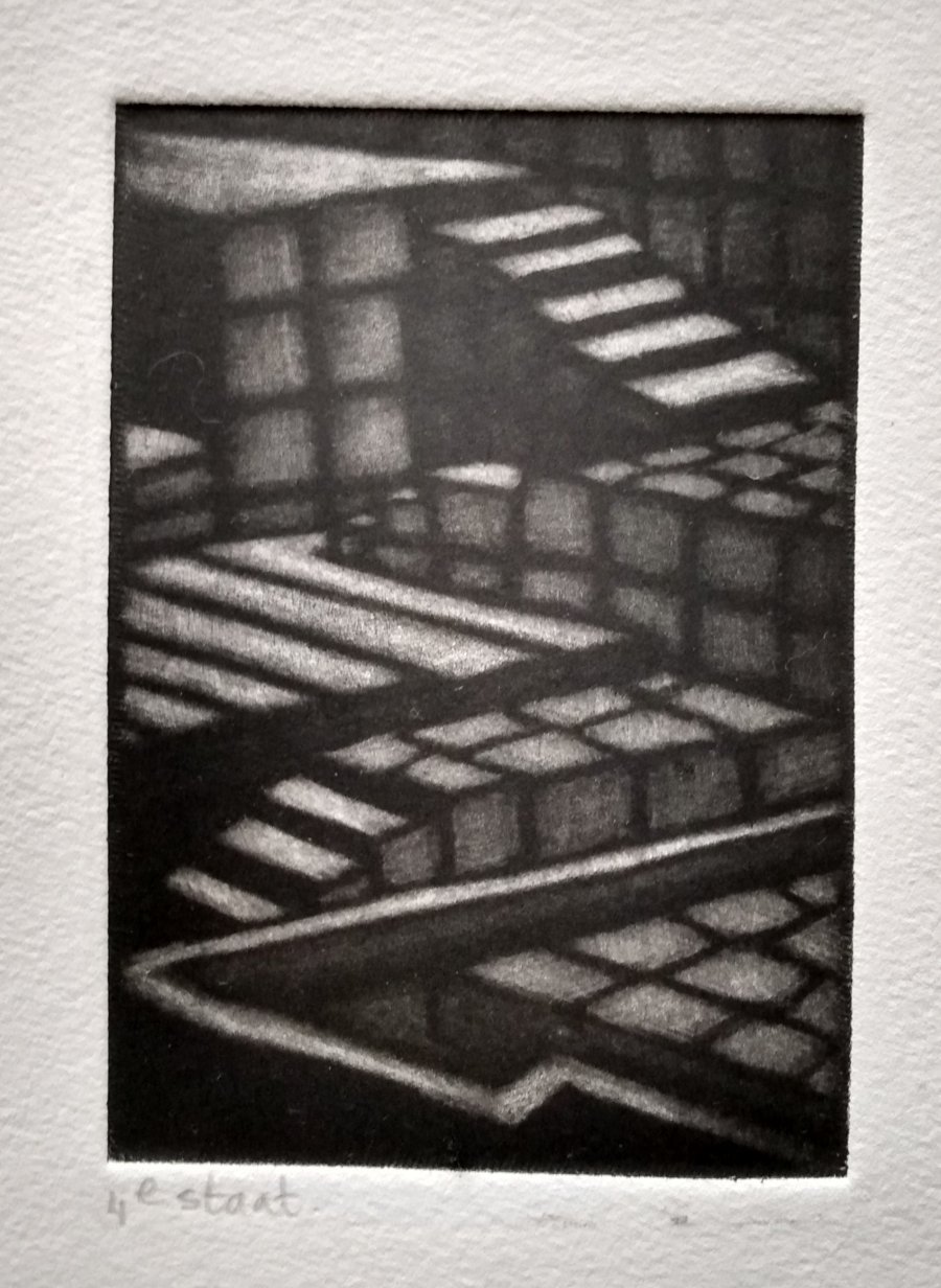 mezzotint met lichte tinten in donkere achtergrond